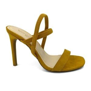 AnneMichelle mustard crisscross band open-toe pump